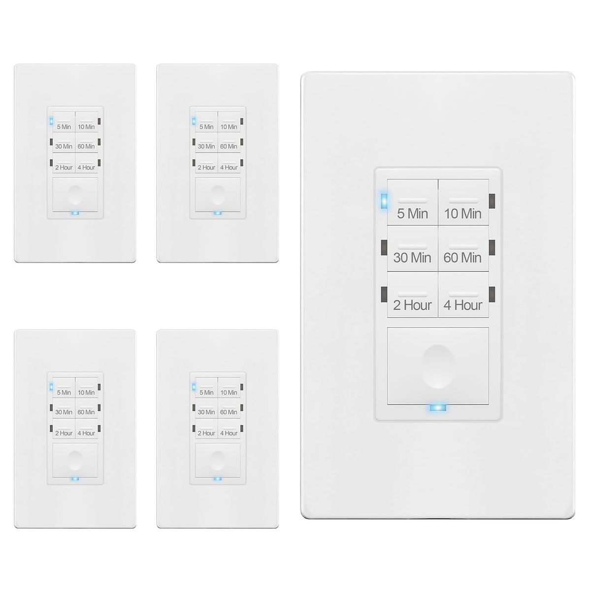 ENERLITES 4-Hour Neutral Countdown Wall Switch Timer Indoor, 5 Pack