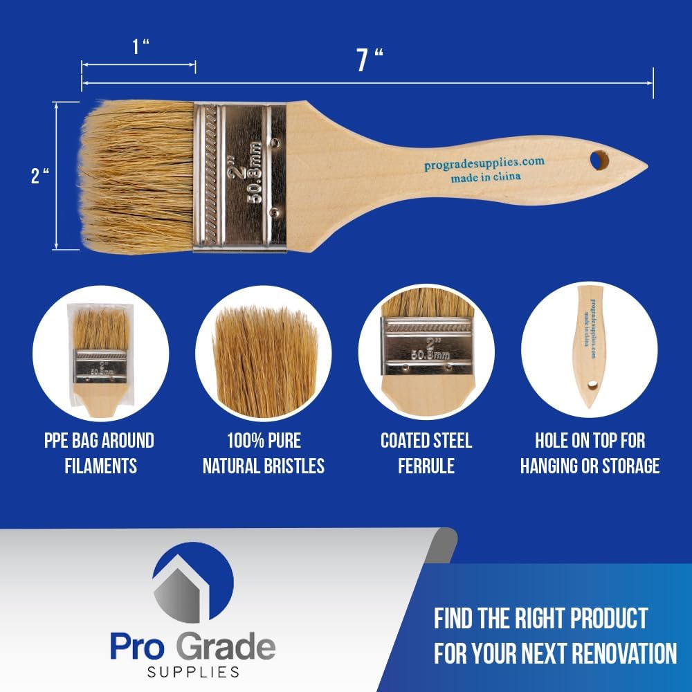 Pro Grade 2" Chip Brushes, Disposable Paint Brushes, for Paint, 12 Pack
