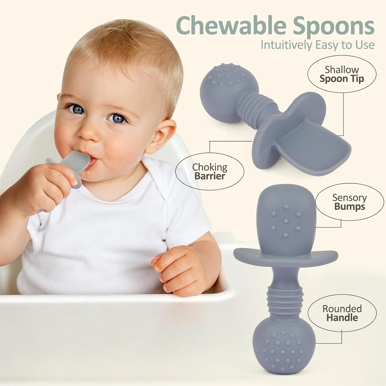 Eascrozn Baby Utensils, 6 Pack Silicone Forks and Spoons Set, BPA Free