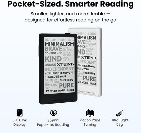 XTEINK X3 3.7" Pocket E-Ink eBook Reader, Mist Gray