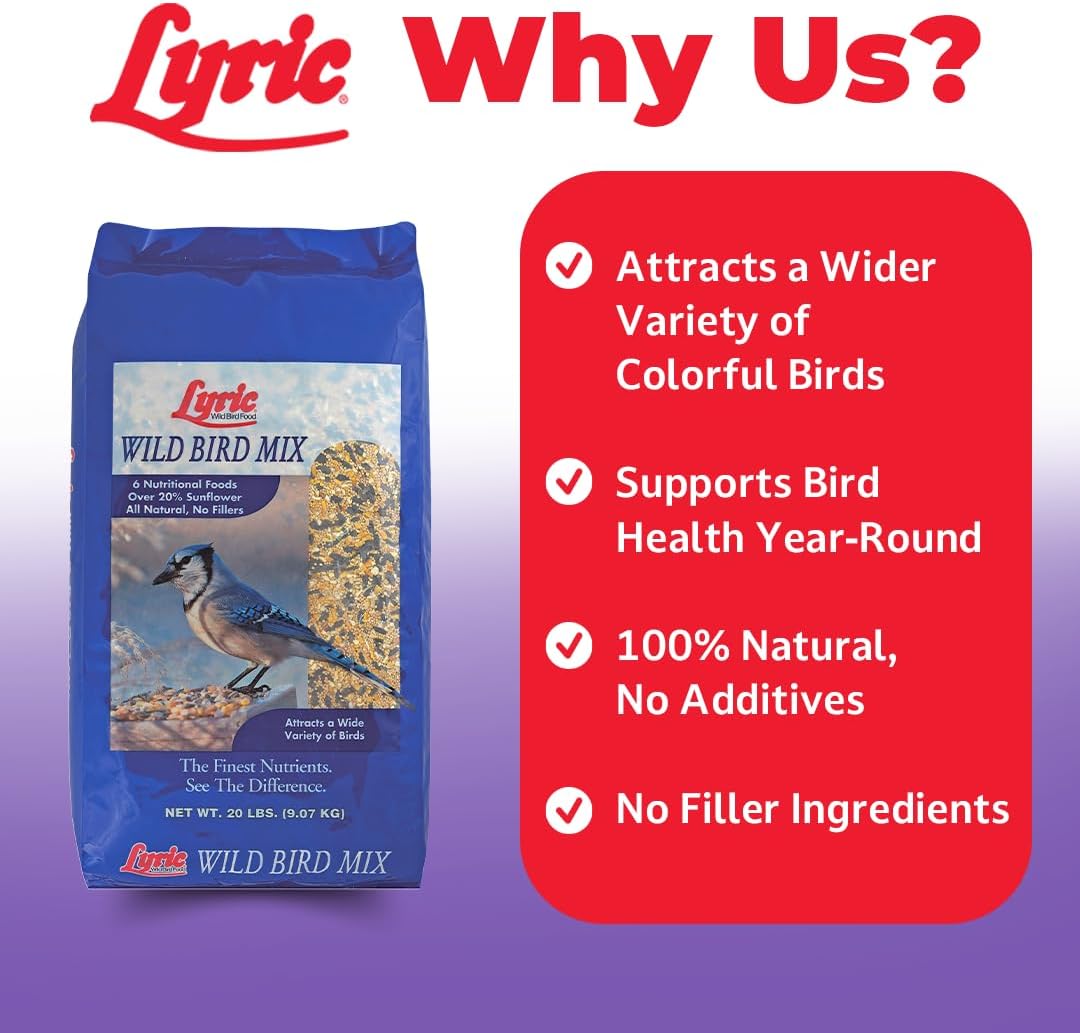 Lyric Wild Bird Mix - Includes Corn, Nuts, and Wild Bird Seed for Outside Feeders, Attracts Doves, Jays and Many More, 40 lb Bag