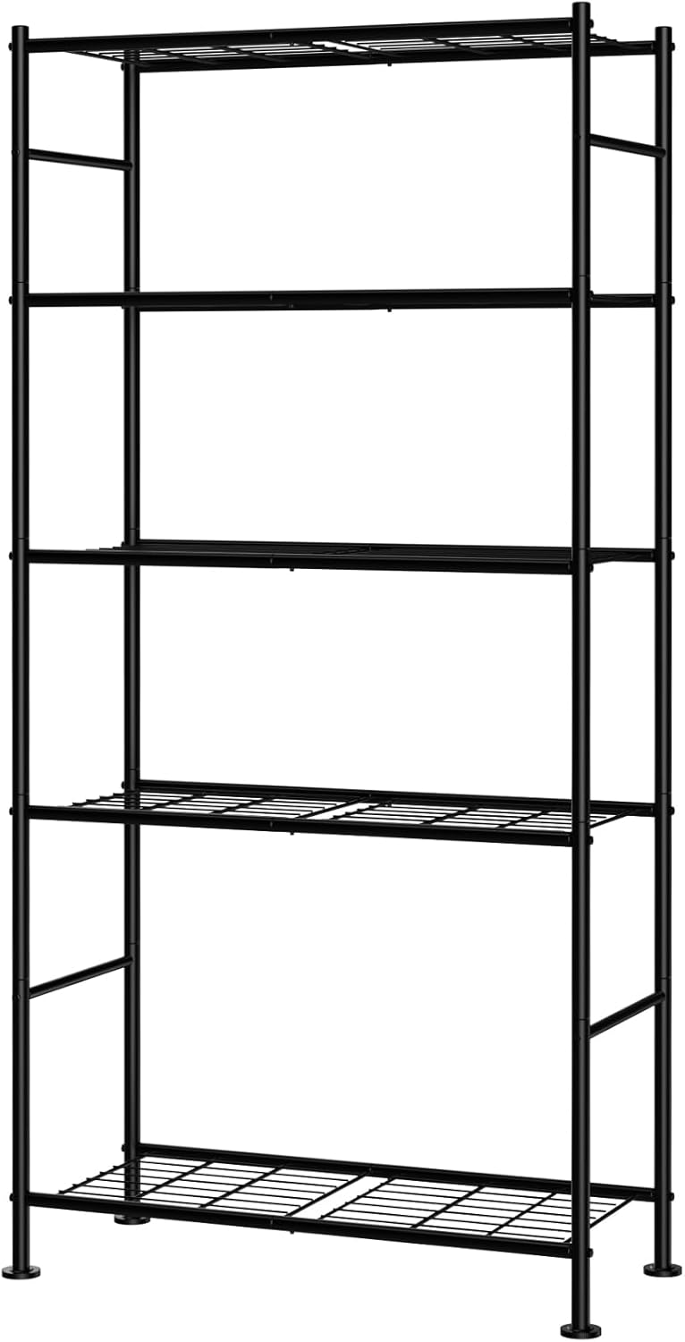 Sakugi 5-Tier Metal Storage Shelves Adjustable Feet, 32"x12"x71", Black