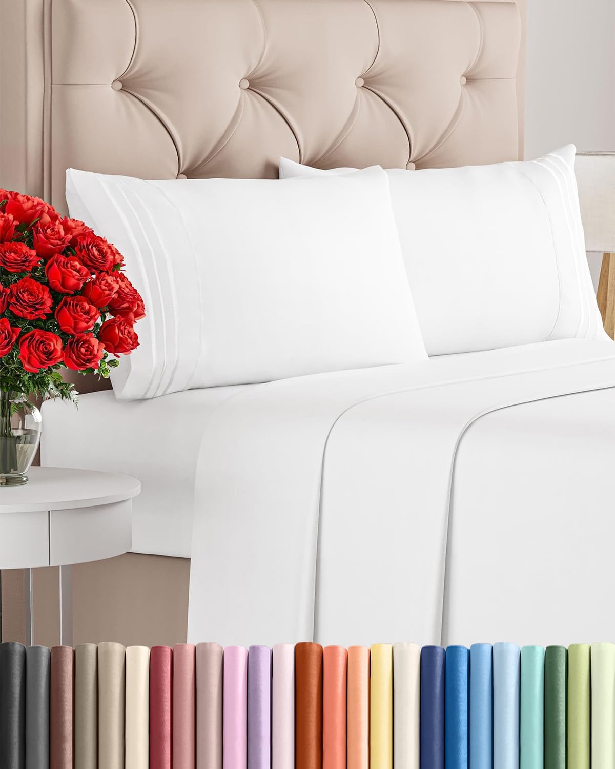 Cal King Size 4 Piece Sheet Set - Comfy Breathable & Cooling Sheets - White