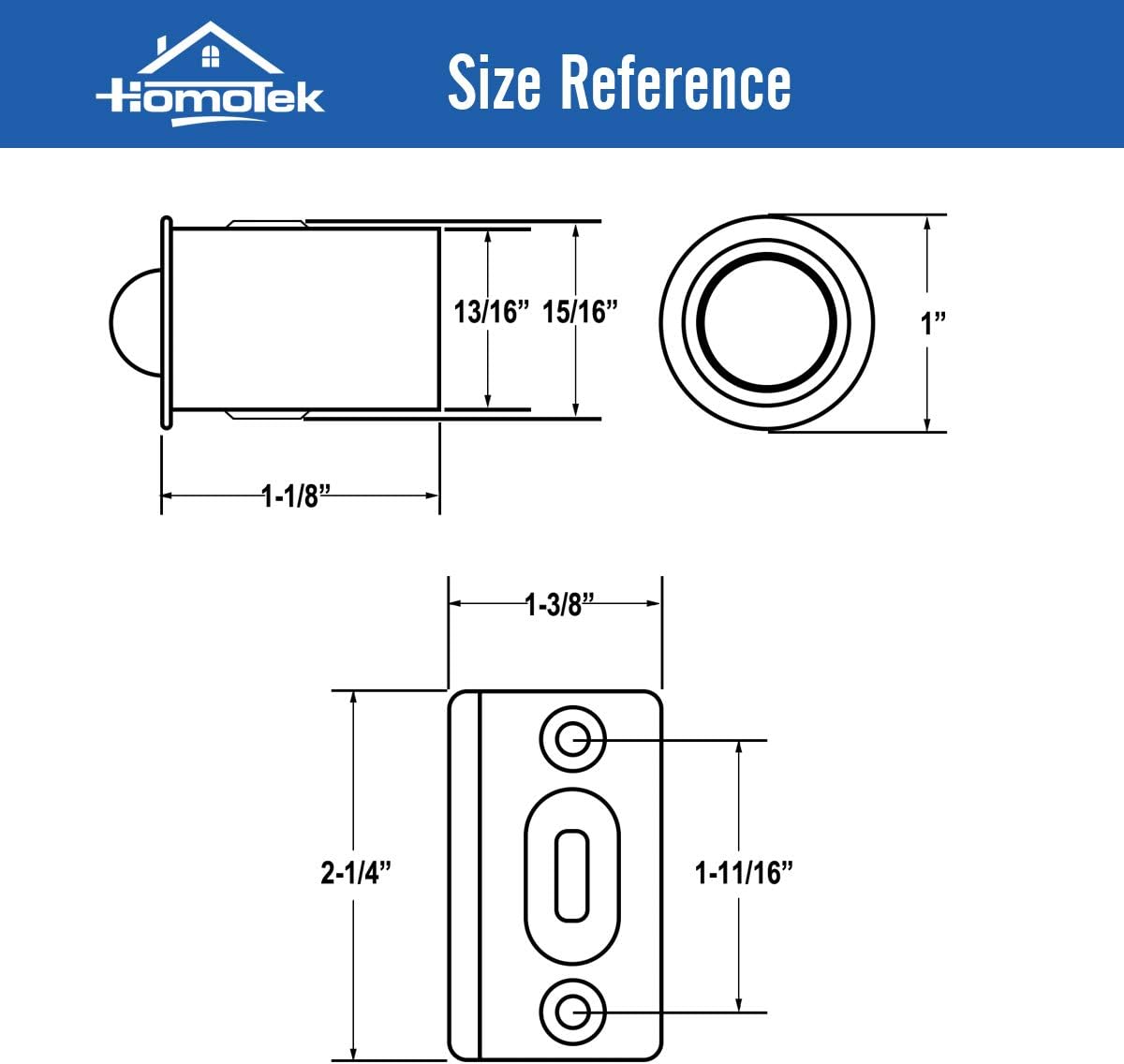 HOMOTEK 2 Pack Drive in Ball Catch with Strike Plate for Closet Doors, Oil Rubbed Bronze, 13/16 Inch x 1-1/8 Inchs,Die-cast, Adjustable Tension Ball