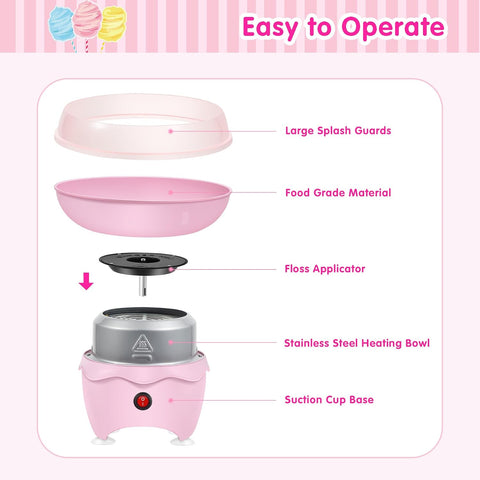Cotton Candy Machine, Mini Cotton Candy Maker for Kids, Pink Vintage Candy Maker for Christmas Gift, Home, Birthday Family Party, Includes 20 Cotton Candy Sticks & Sugar Scoop