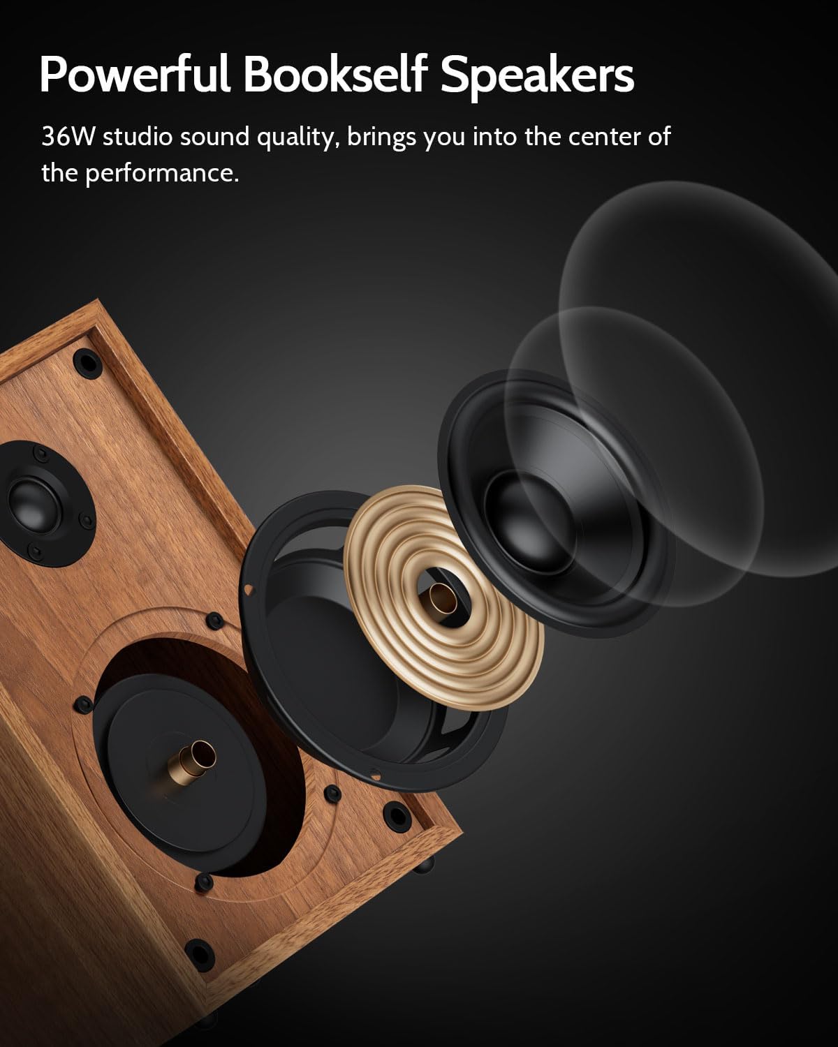 1 BY ONE Bluetooth Turntable HiFi System with 36 Watt Bookshelf Speakers