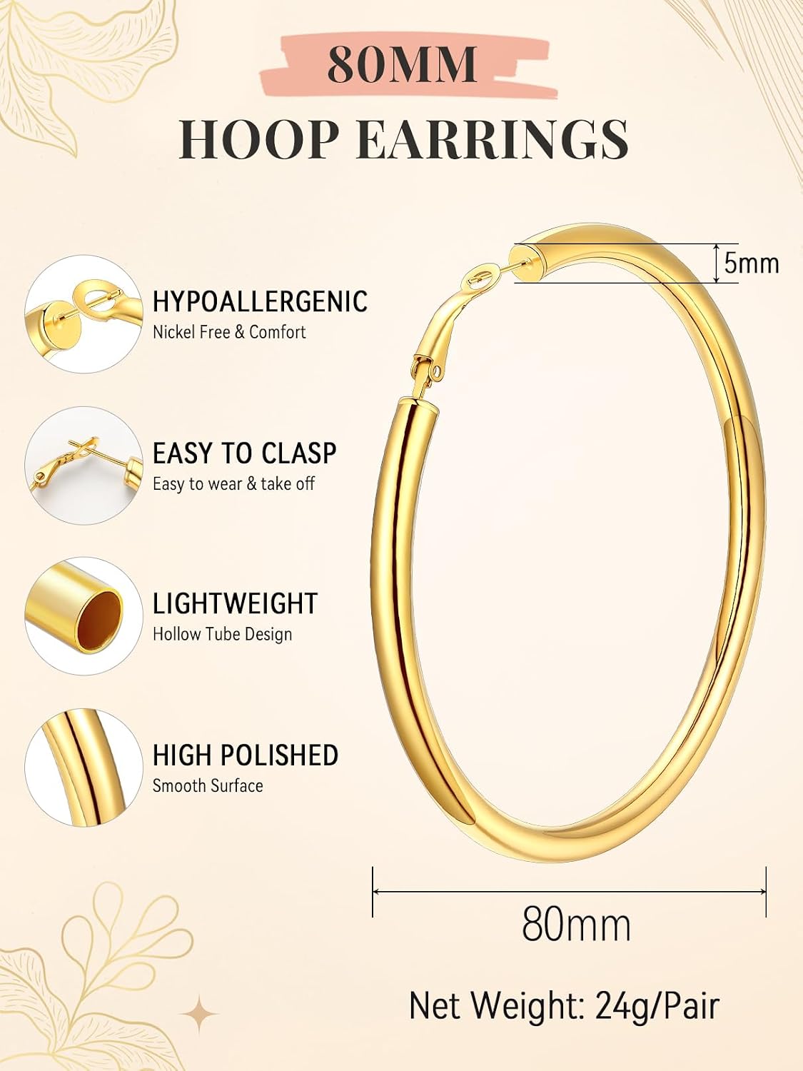 FaithHeart Silver/Black/Gold Stainless Steel Chunky Hoop Earrings for Women
