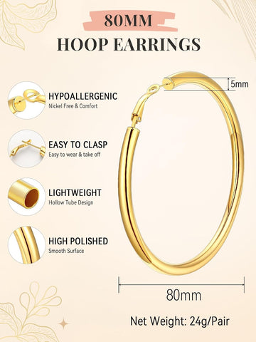 FaithHeart Silver/Black/Gold Stainless Steel Chunky Hoop Earrings for Women