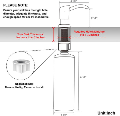 GAGALIFE Dish Soap Dispenser for Kitchen Sink, 17 oz Bottle, Brushed Nickel