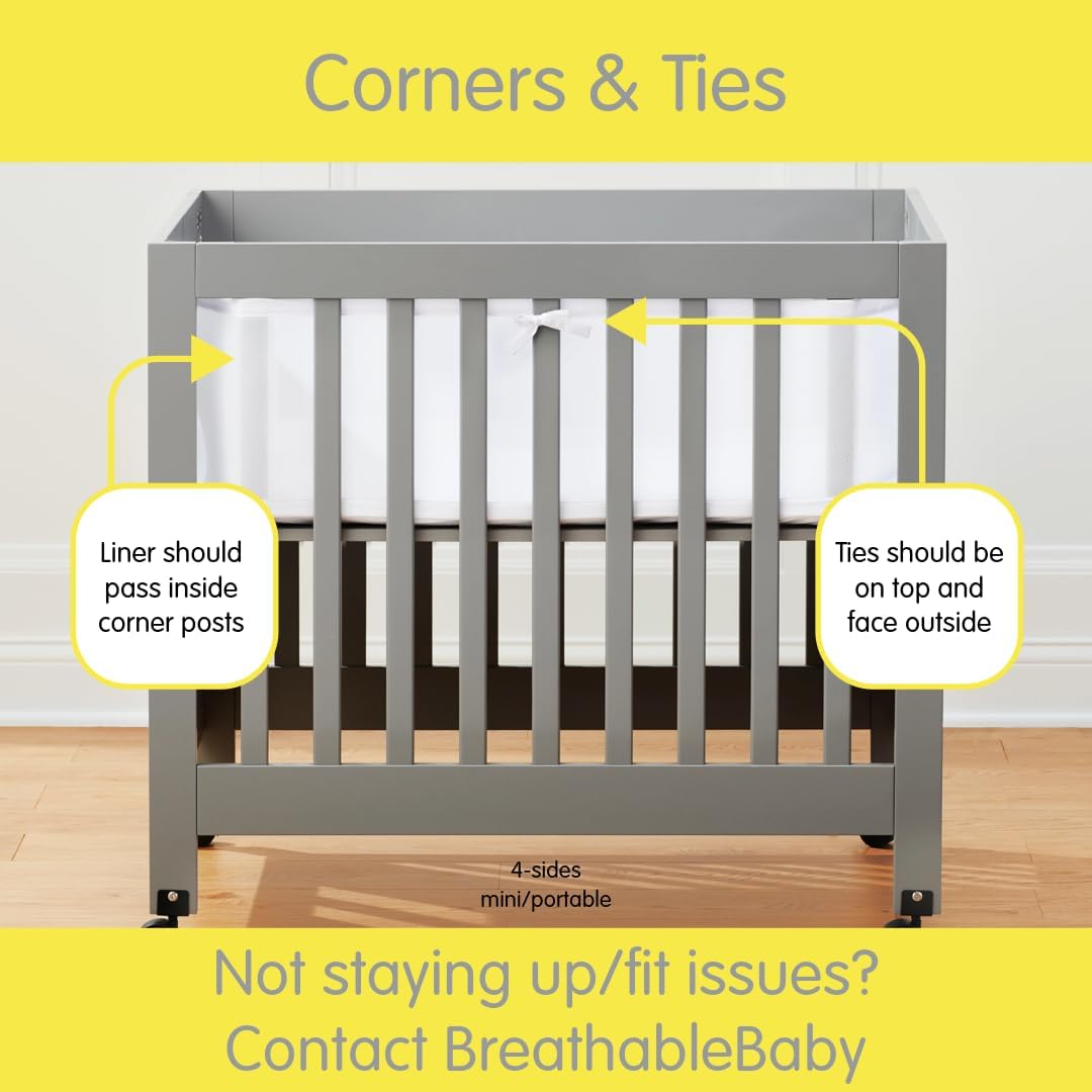Halo Mini Crib Breathable Mesh Liner for Mini Crib, Classic 3mm Mesh, White, Size 4M Covers 4 Sides FITS MINI Cribs with 38x24” Mattress ONLY