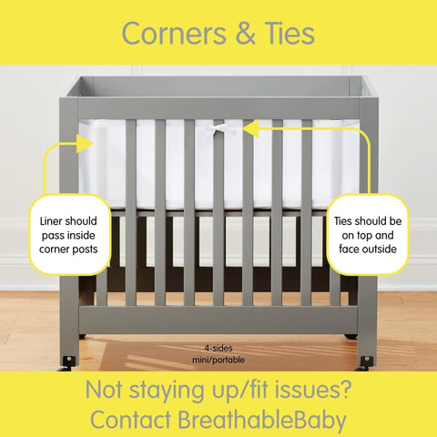 Halo Mini Crib Breathable Mesh Liner for Mini Crib, Classic 3mm Mesh, White, Size 4M Covers 4 Sides FITS MINI Cribs with 38x24” Mattress ONLY