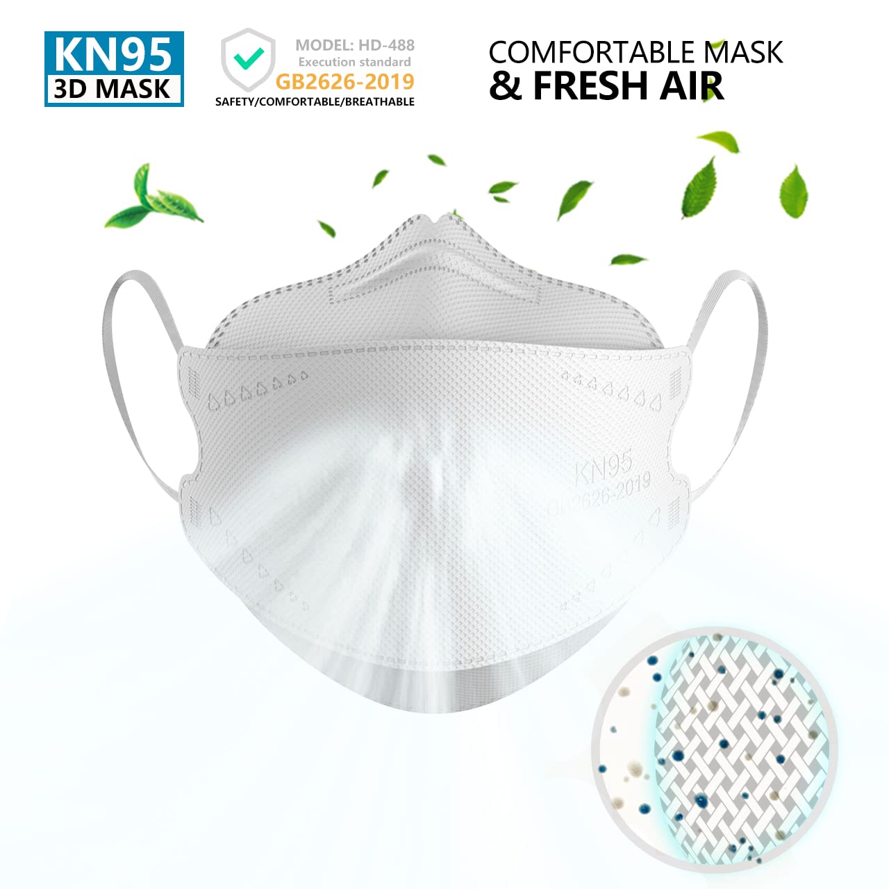 KN95 Face Masks 50 Pack, Breathable Comfortable and Disposable KN95 Mask, White