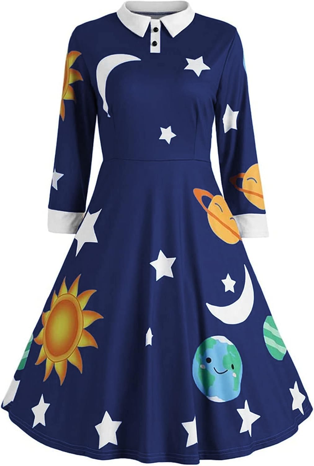 ZEZCLO Halloween Costume Womens Peter Pan Collar Dress Solar System Dresses