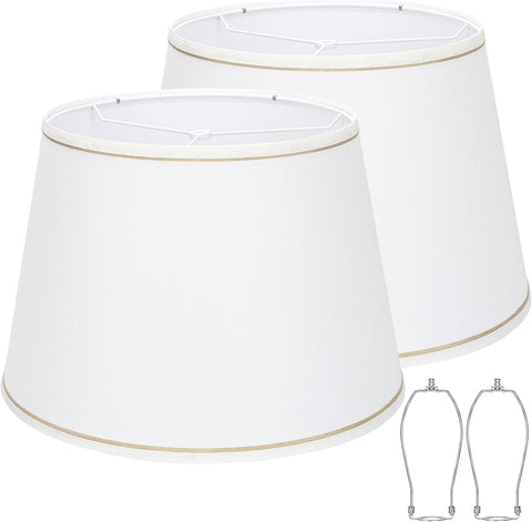 Large White Lamp Shades Set of 2, 12"Top x 16"Bottom x 11"High
