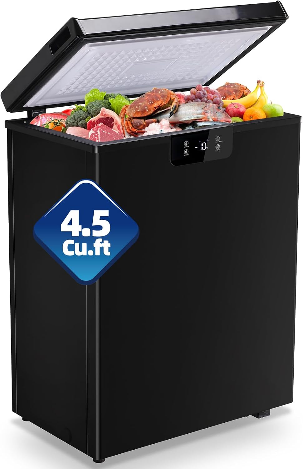 4.5 Cu.ft Deep Freezer with Wheels, Black Chest Freezer