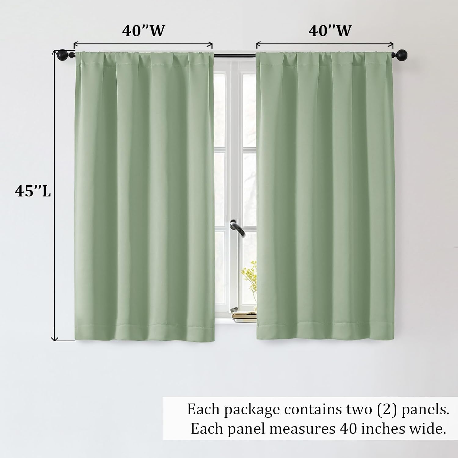 OWENIE Light Green Blackout Curtains for Bedroom 45 Inch Length 2 Panels