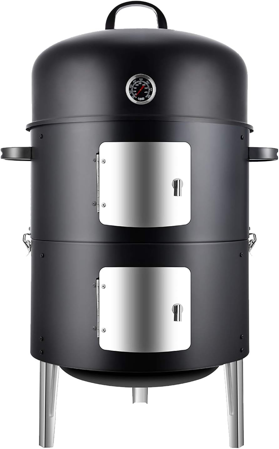 Realcook Vertical 17 Inch Steel Charcoal Smoker, Heavy Duty Round BBQ Grill