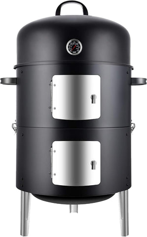 Realcook Vertical 17 Inch Steel Charcoal Smoker, Heavy Duty Round BBQ Grill