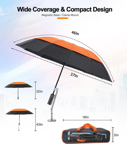 FLYKEY Magnetic Umbrella with Base for HVAC – Portable Sun & Rain Protection Folding Umbrella for Outdoor Work – Ideal for Roof Repairs, Vehicle Maintenance, Stay Cool & Dry