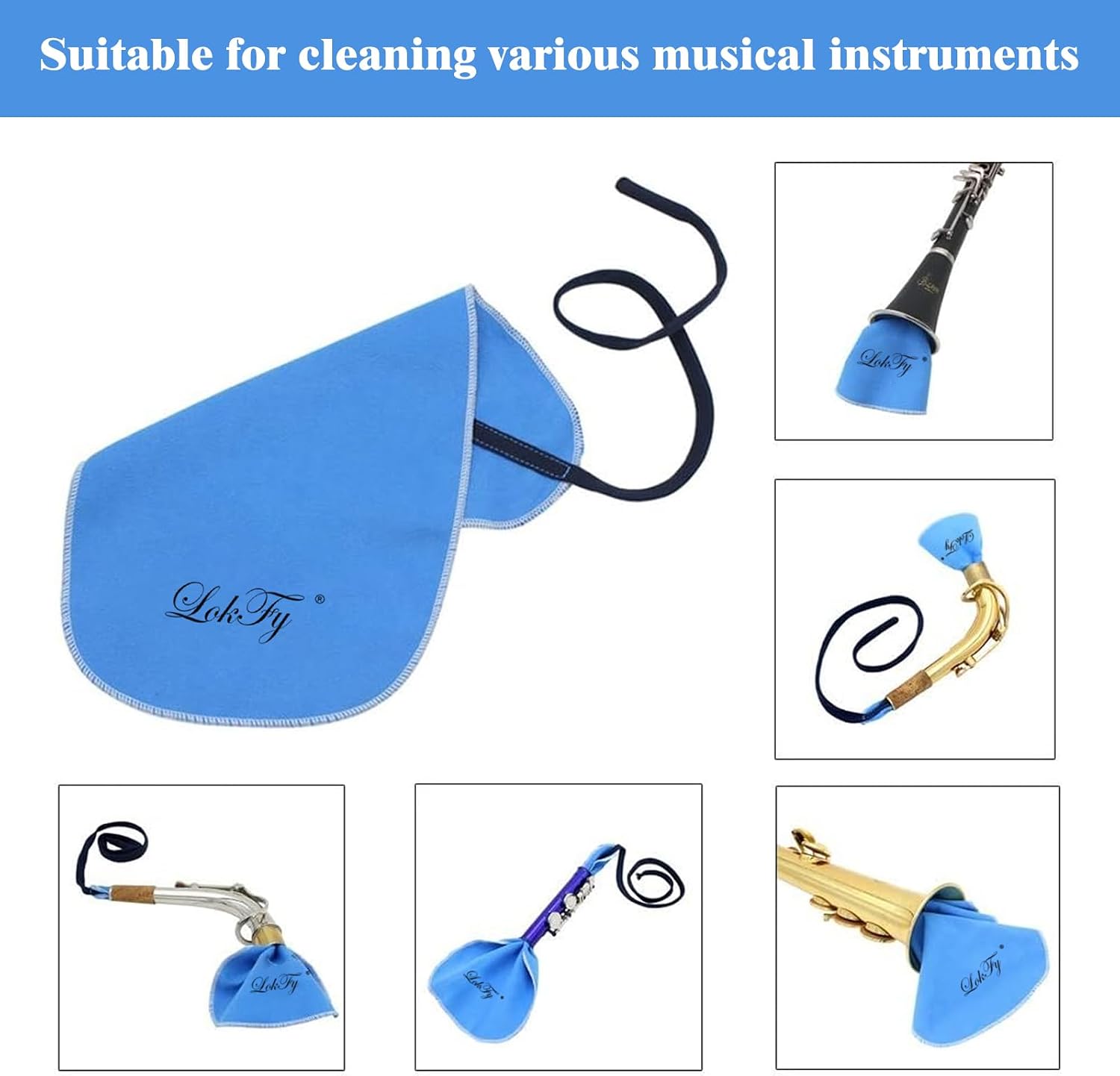 Cleaning Cloth for Inside Tube Suitable for Clarinet Piccolo Flute Sax Saxophone (Blue)