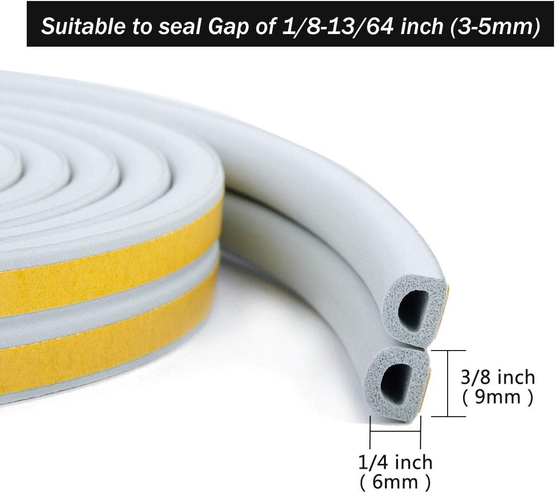 CloudBuyer Door & Window Weather Stripping, Soundproof Insulation Seal Strip with Self-Adhesive Rubber Collision Protection, 16.5 Ft (Grey)