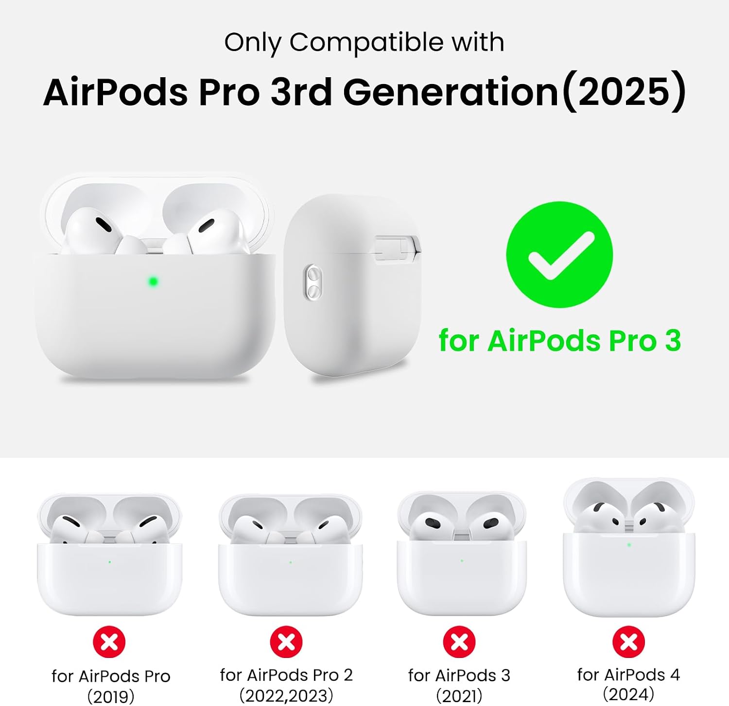 ORNARTO for AirPods Pro 3 Case, Hybrid Silicone, White