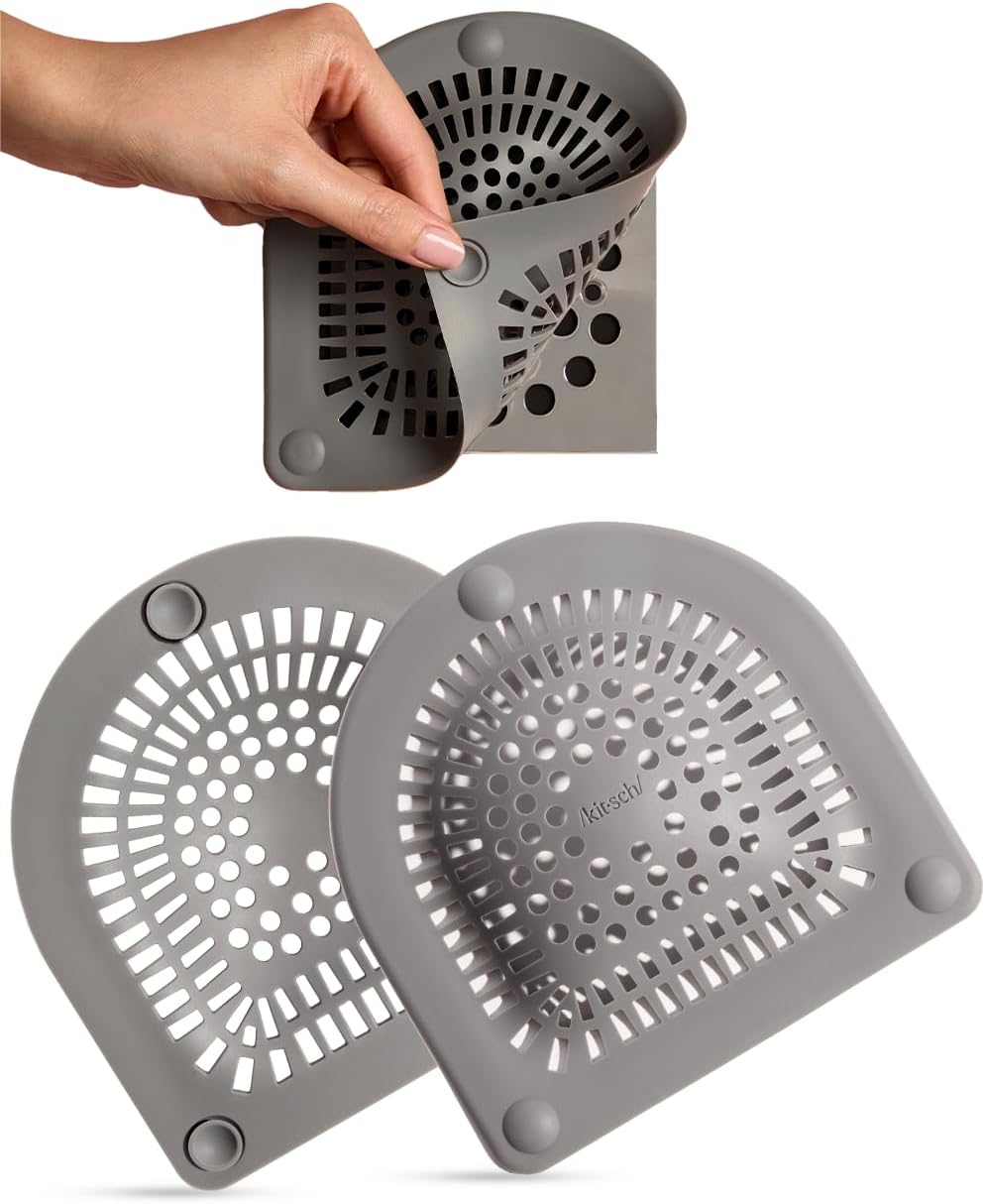 Kitsch Shower Drain Hair Catcher - Sink Drain Strainer - Grey