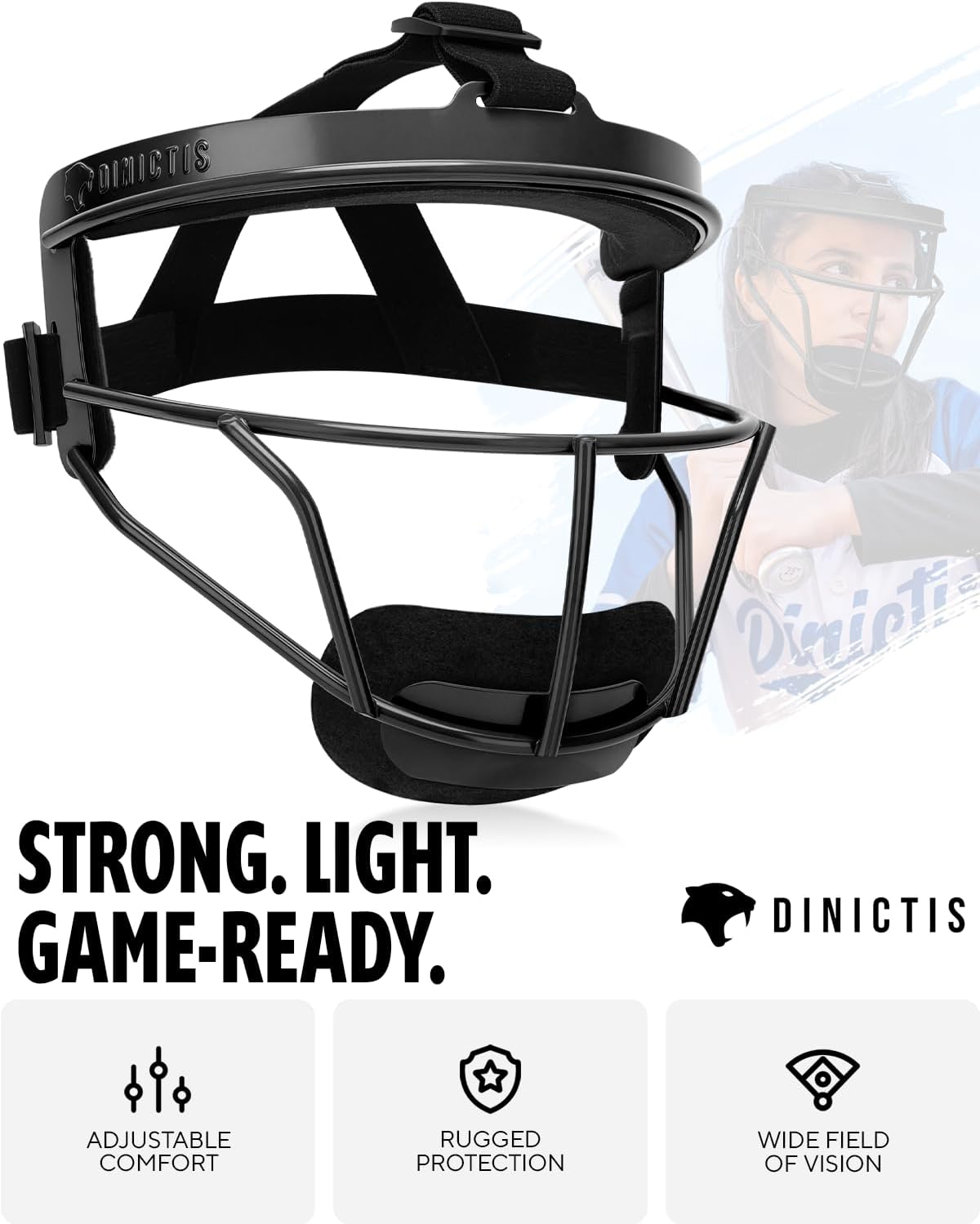 Dinictis Softball Face Mask, Lightweight, Comfortable, with Wide Field Vision, Durable and Safe Face Guards, Premium Protective Softball Fielder's Mask