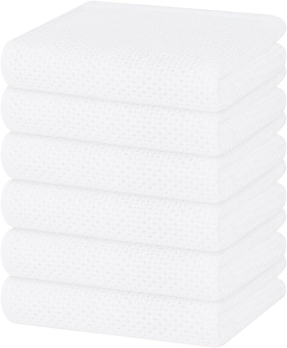 Homaxy 100% Cotton Waffle Weave Kitchen Dish Towels 6-Pack, White