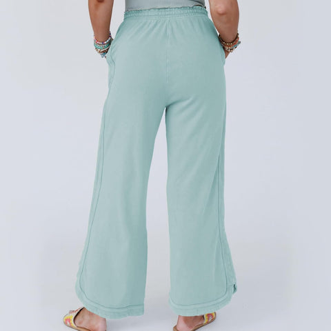 Hixiaohe Women's Casual Wide Leg Sweatpants High Waist Baggy Acid Wash Pants Drawstring Athletic Palazzo Pants with Pockets