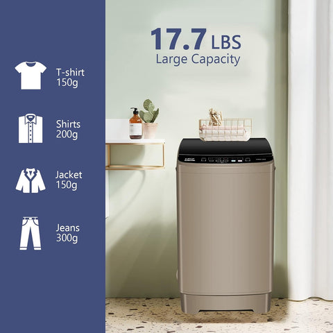 KRIB BLING Full Automatic Washing Machine with LED Display, 17.7 lbs Portable Washer Drain Pump, 10 Programs & 8 Water Levels Selections, Ideal for RV, Camping, Apartment, Dorm, Gold