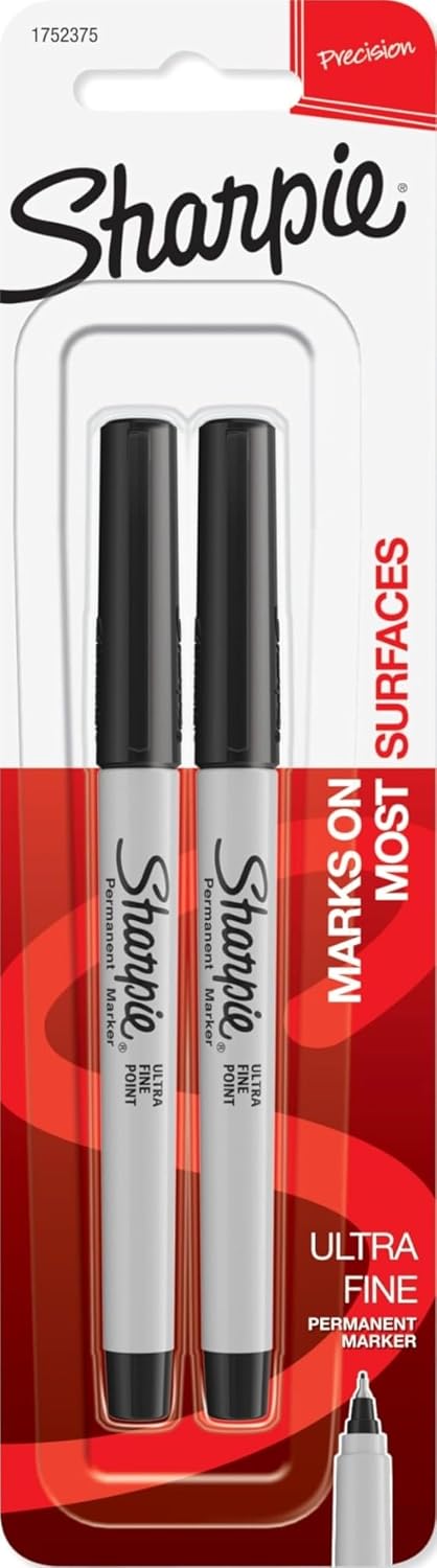 Sharpie Permanent Markers, Ultra Fine Point, Black, 2 Count - Home, School, Office Supplies