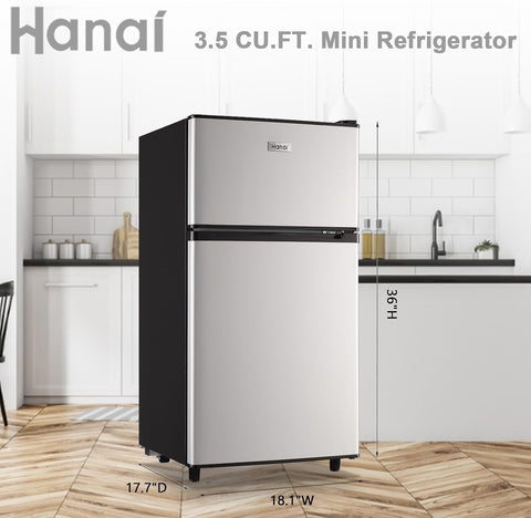 WANAI Compact Refrigerator 3.5 Cu.Ft, 2 Door Design,Adjustable Thermostat, Adjustable Removable Shelves Refrigerator Suitable for Dorm Garage and Office.