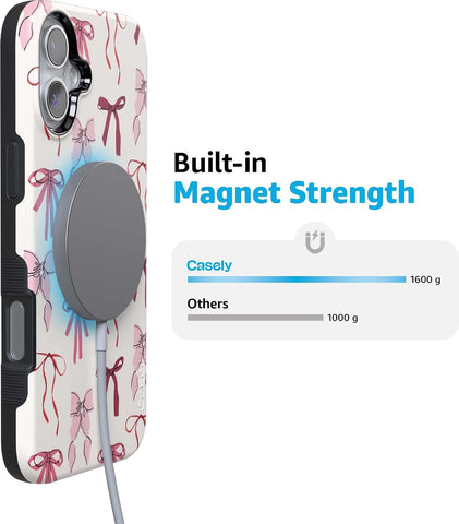 Casely iPhone 16 Case | Lover Girlie | Pink Bows | Bold Protective Design | Compatible with MagSafe