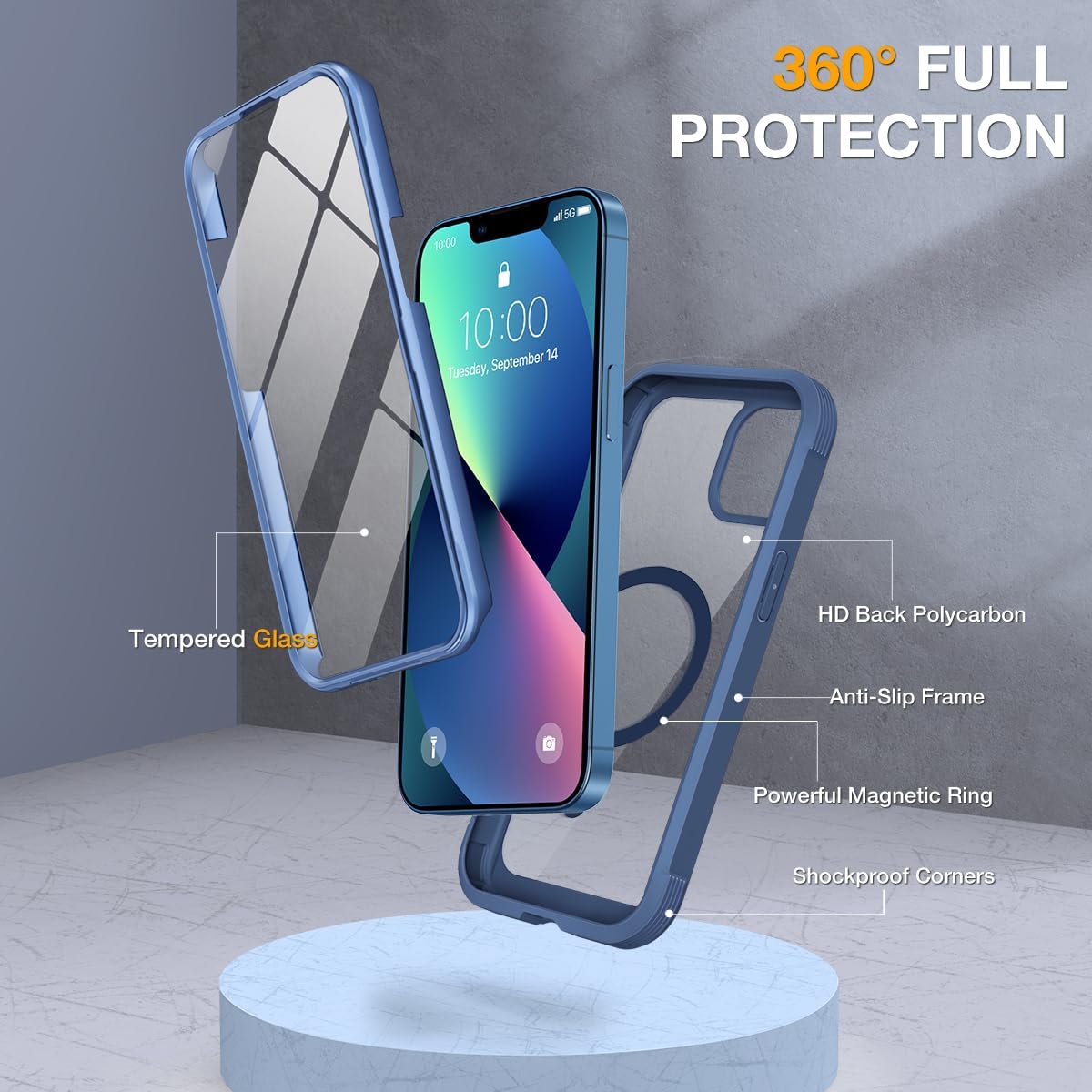 Miracase for iPhone 13 mini Case 5.4",Built-in Screen Protector,Dark Blue