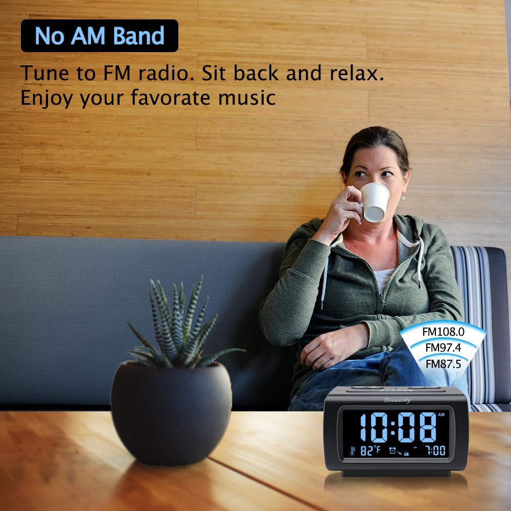 DreamSky Alarm Clock Radio for Bedrooms with Battery Backup