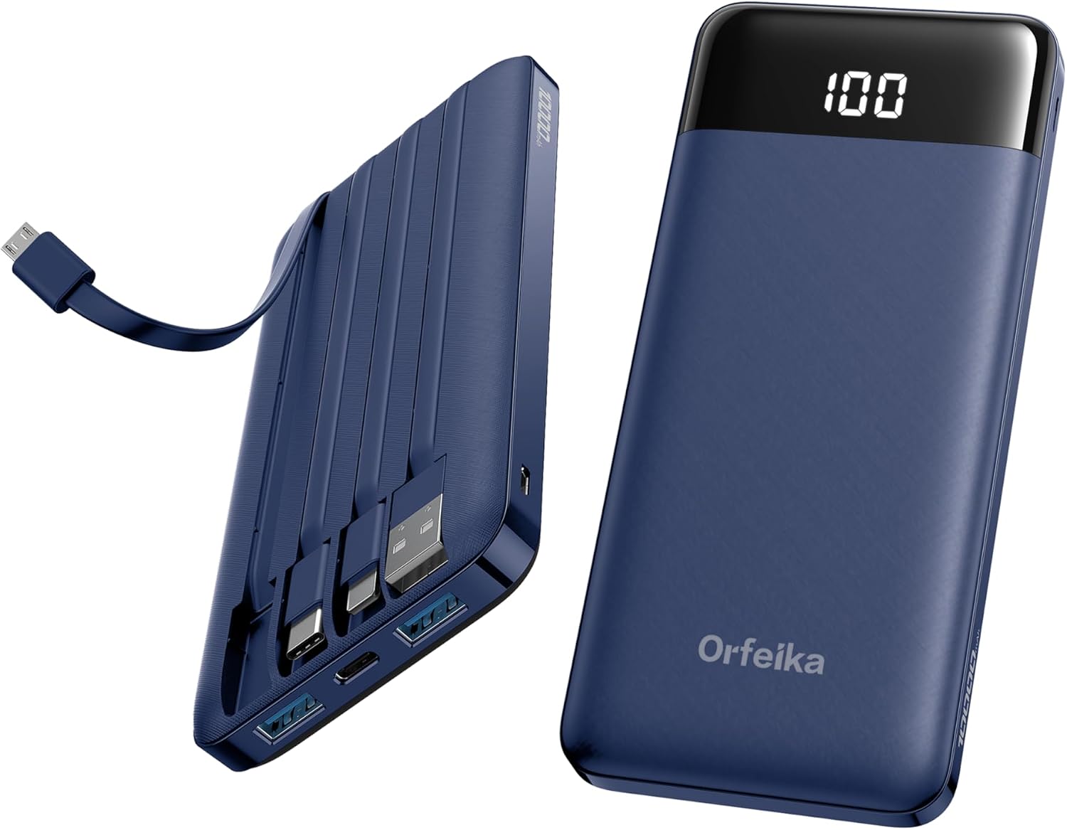 Orfeika Fast Charging Portable Charger Power Bank with Built-in 4 Cables