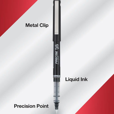PILOT Precise V5, Extra Fine Point 0.5 mm Black Pens, Black, Pack of 12