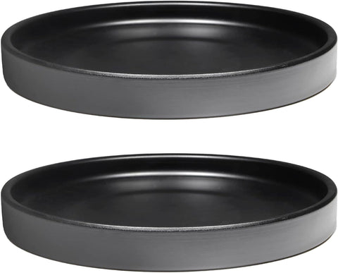Yukfona Ceramic Plant Saucer Tray 2 Pcs 8 Inch Black, 8.5" OD x8.15 ID x1 Deep| Fits Flower pots Bottom≤ 8.15", Heavy Duty Glazed Round Planter Drip with Catch Basin for Indoor Outdoor Plants