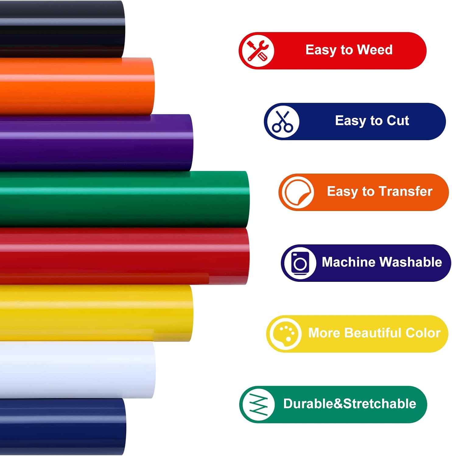 HTVRONT HTV Heat Transfer Vinyl Bundle - 8 Pack 12" x 3FT HTV Vinyl