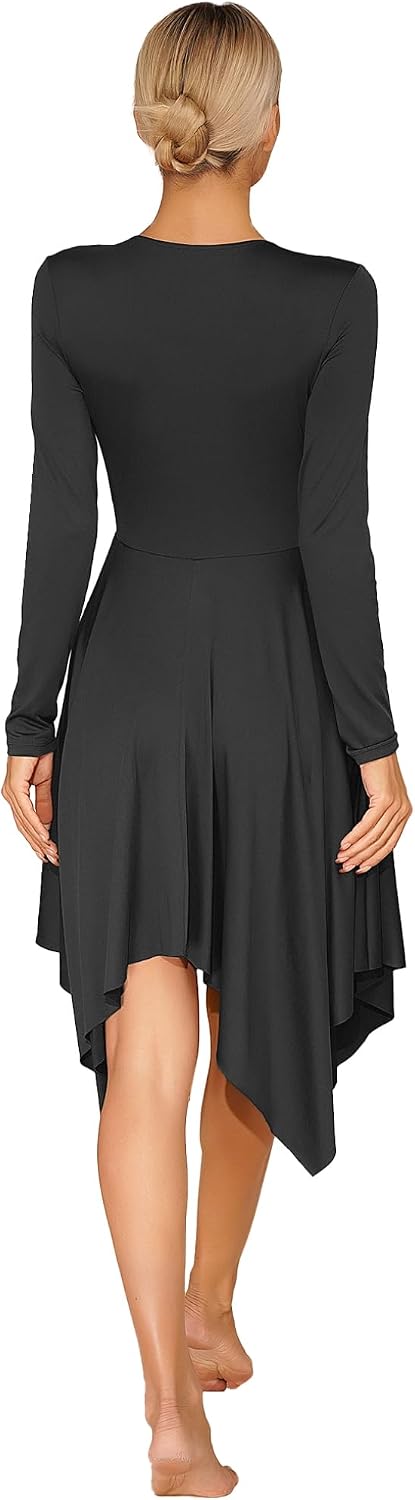Freebily Liturgical Dancewear for Women Long Sleeve Contemporary Dance Costumes Asymmetrical Praise Dance Dresses