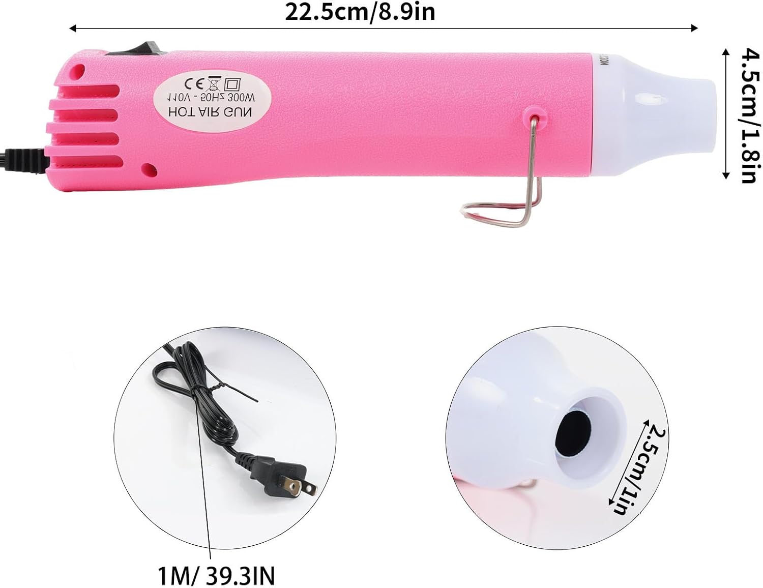 Heat Gun 300W, Handed Hot Air Gun for Crafting and DIY (Pink)