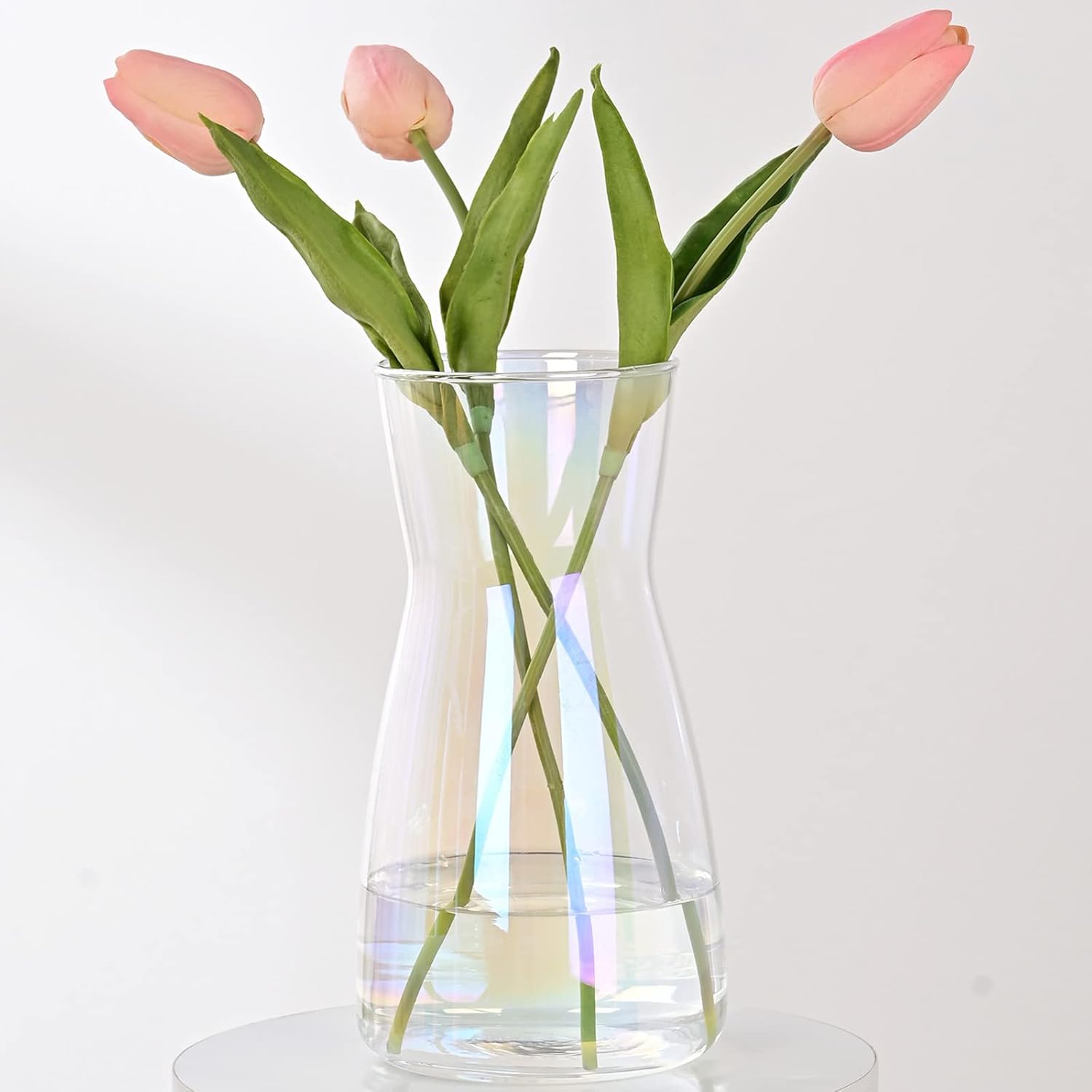 8 Inch Iridescent Glass Vase for Flowers, Modern Boho Table Decor