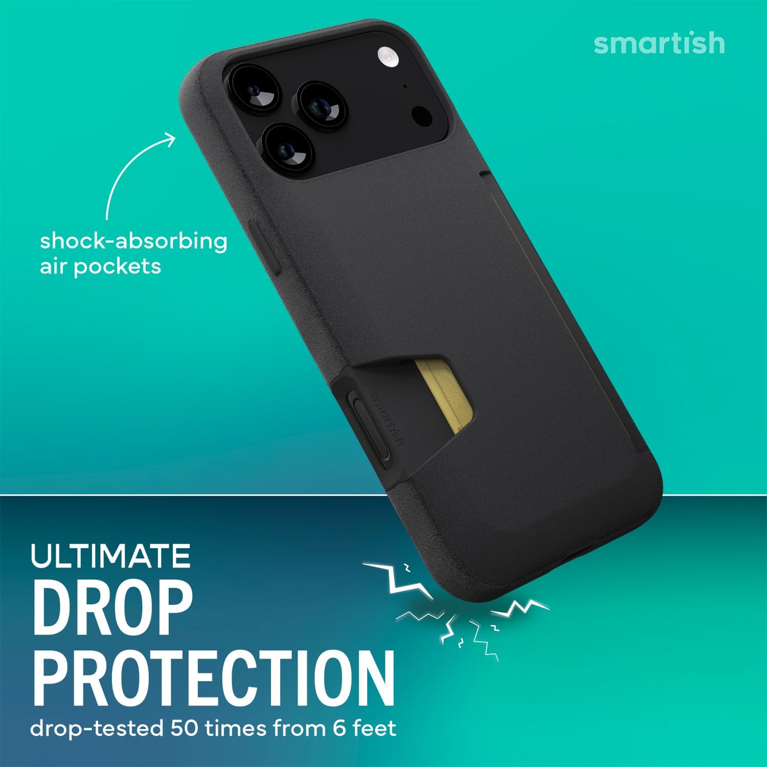 Smartish® iPhone 17 Pro Max Wallet Case + Screen Protector - [Slim + Protective] Phone Case Credit Card Holder + 2-Pack Tempered Glass Screen Protectors for Apple iPhone 17 Pro Max - Black Tie Affair