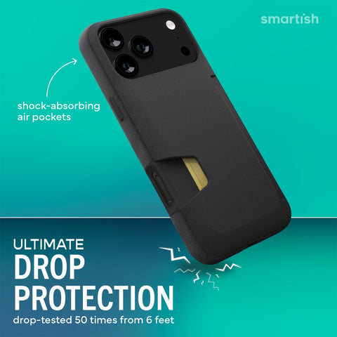 Smartish® iPhone 17 Pro Max Wallet Case + Screen Protector - [Slim + Protective] Phone Case Credit Card Holder + 2-Pack Tempered Glass Screen Protectors for Apple iPhone 17 Pro Max - Black Tie Affair