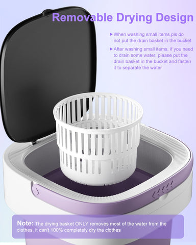 Portable Washing Machine, 13L Large Capacity Laundry Washer Cleaning for Underwear, Baby Clothes, Shirts,Small Delicates.Foldable Mini Washer and Dryer Combo for Apartment,Hotel,Camp,RV,Travel(Purple)