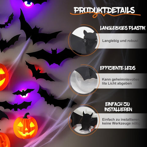 Spooky Glow 3D LED Bat Wall Decor, Halloween Lighted Flashing Bats (24Pcs)