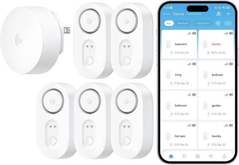 GoveeLife Upgraded Smart Water Leak Detector 1s with High Alarm, 5 Pack