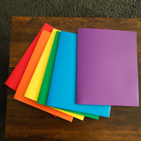 JAM PAPER Heavy Duty Plastic 2 Pocket Extra Tough School Folders - Assorted Primary Colors - 6/Pack