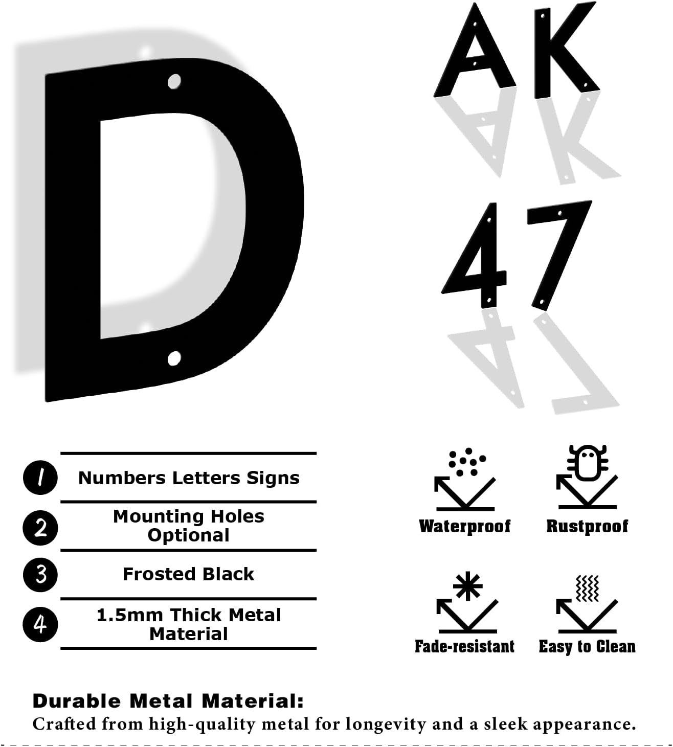 3 Inch 4 PCS Custom Metal House Numbers Letters, Black House Address Numbers for Outside, Modern Metal Address Number Letters for Homes, Apartments, Farms, Office